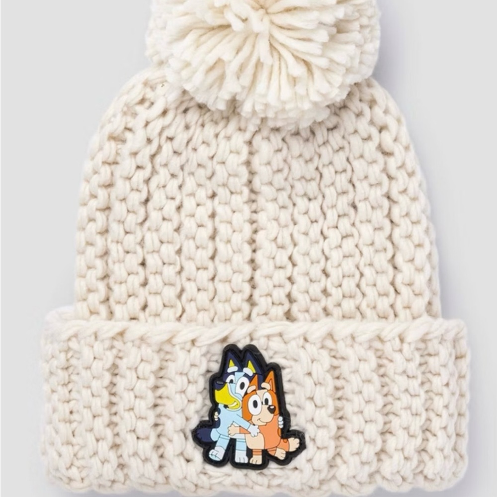 Kids Cream Knit Beanie with Character Patch